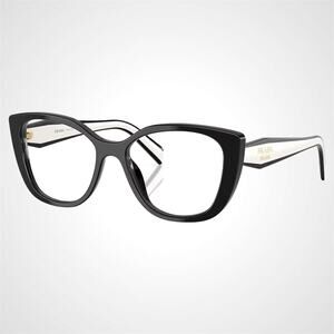 New PRADA Eyeglasses Cat Eye Black White Gold 53-17-140 Womens